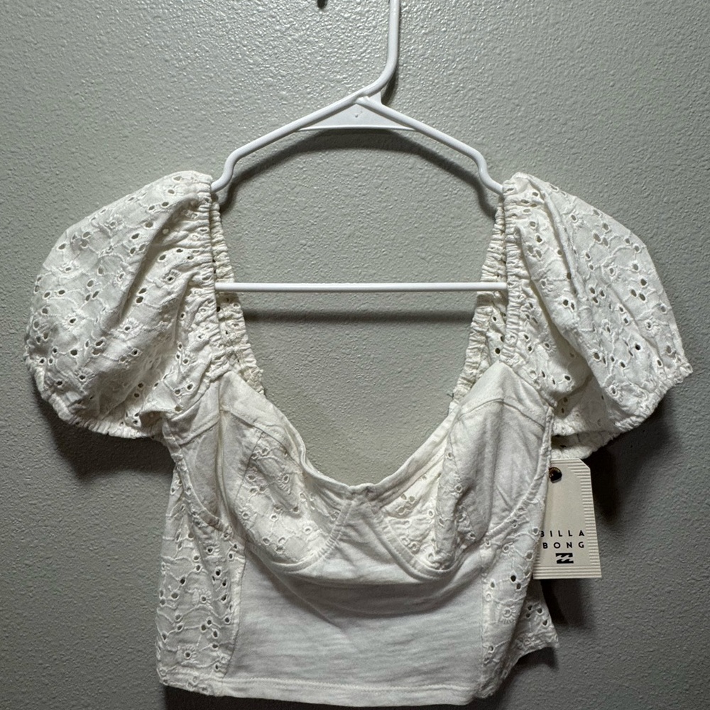 Billabong White Eyelet Crop Top